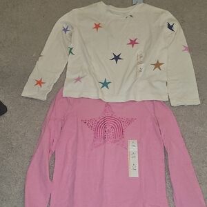 Cat & Jack Multicolor Star and Pink Rainbow Long Sleeve Tees